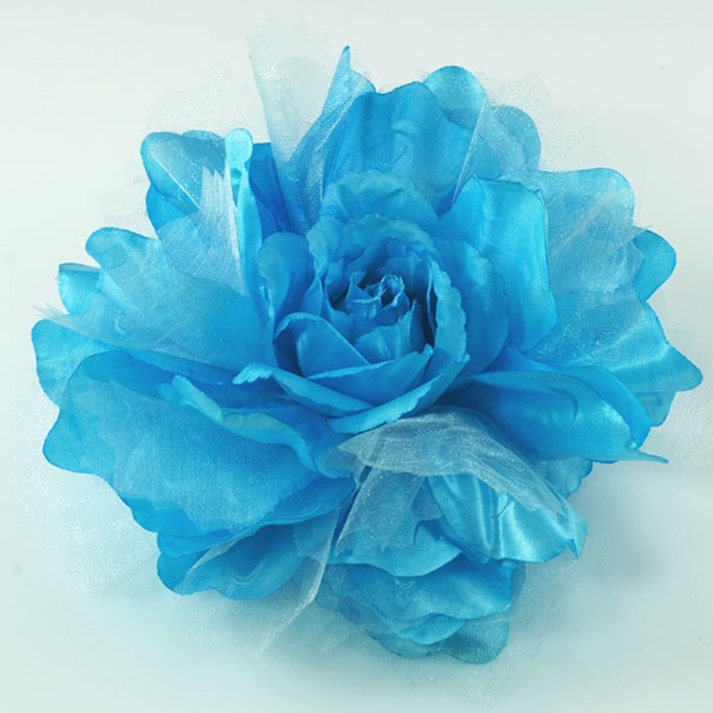 5-1/2" Large Fabric Flower Pin - Aqua Blue